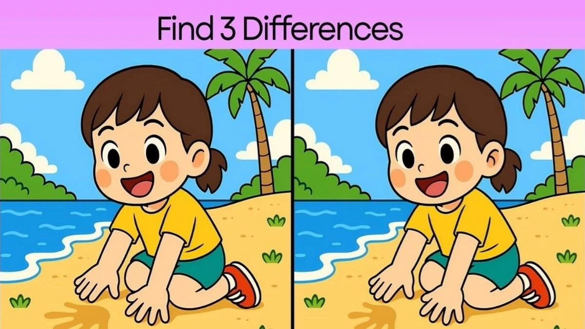 Find 3 differences in girl playing on the beach pictures