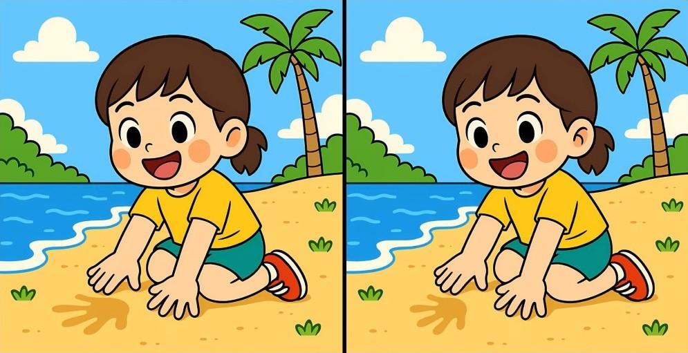 Find 3 differences in girl playing on the beach puzzle
